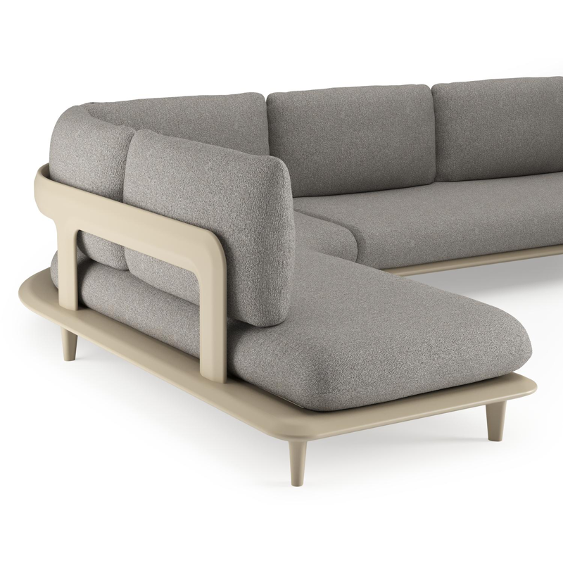 Bomero loungehoek in beige aluminium met tundra charcoal all weather sunbrella® luxe kussen