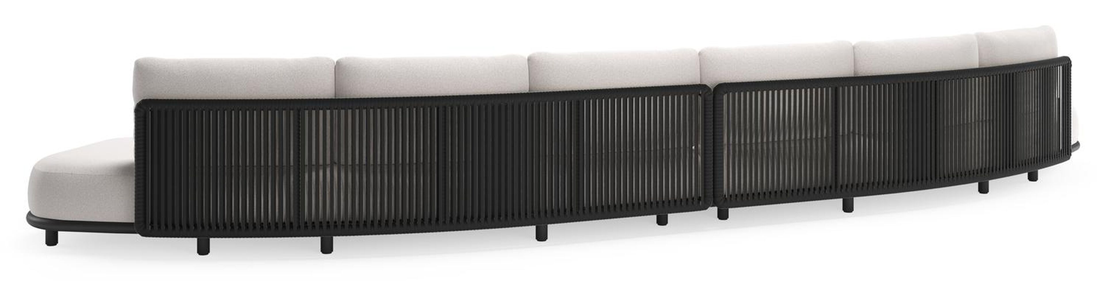 Lomano loungebank in zwart aluminium en beige verticaal geweven luxe vlakke rope met ego eggshell all weather solica kussen