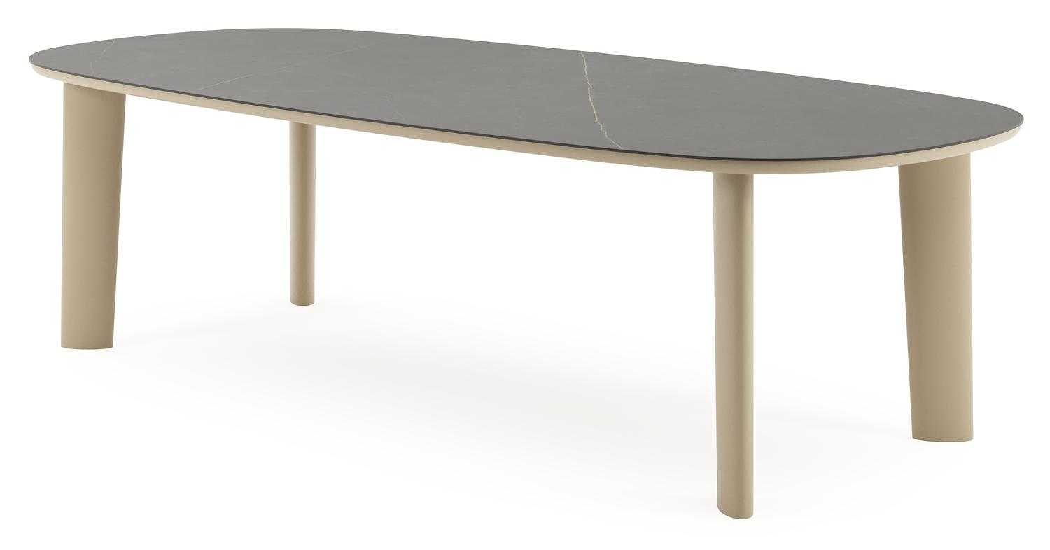 Amico tuintafel bombo in beige aluminium en volkeramiek Calatorao - L 270 x B 125 x H 73.5 cm