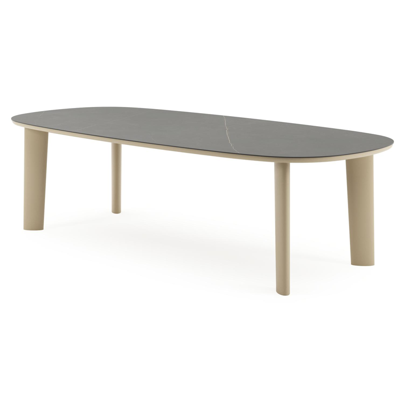 Table de jardin Amico bombo en aluminium beige et céramique pleine Calatorao - Lg. 270 x Lrg. 125 x Haut. 73.5 cm