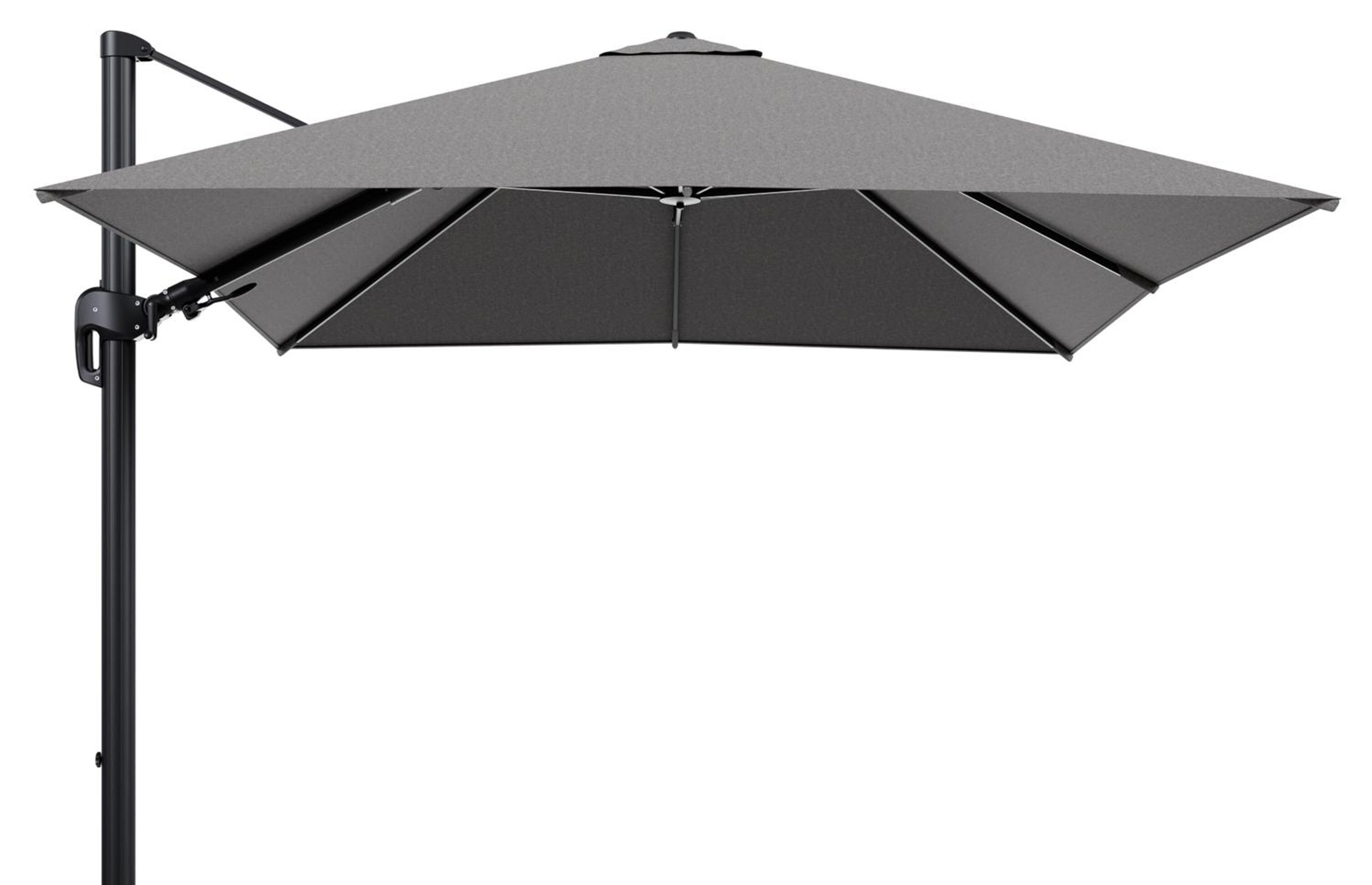 Rufina zweefparasol tiltfunctie in zwart aluminium en parasoldoek in All Weather Sunbrella® Luxe Chartres Drizzle  - L1 300 x L2 300 cm (zonder voet) (zonder voet)