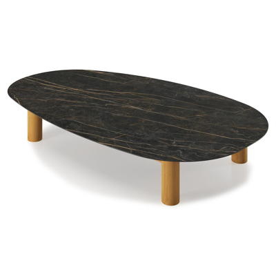 Table de basse Donato - Organo organique en teck et céramique pleine Black Obsession - Lg. 151 x Lrg. 90 x Haut. 25 cm