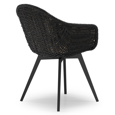 Chaise de jardin Pagino en aluminium noir et résine tressée ronde noir avec coussin en All Weather Cosytica Bora Forest