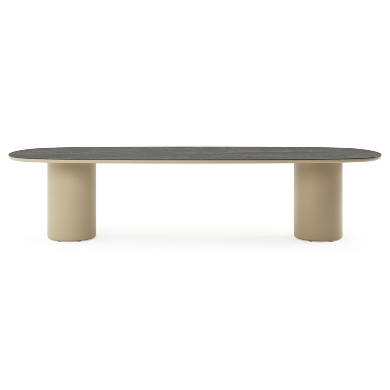 Amico tuintafel bombo in beige aluminium en volkeramiek Black Obsession - L 320 x B 130 x H 73.5 cm