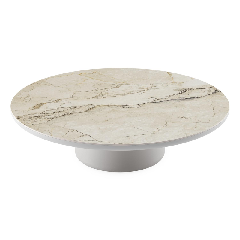 Amico loungetafel rond in wit aluminium en volkeramiek Colorado Dunes - Dia. 110 x H 28 cm