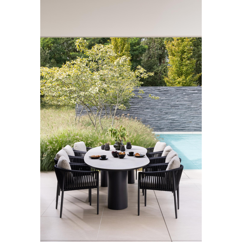 Organo tuintafel organisch in zwart aluminium en volkeramiek  shilin - L 320 x B 120 x H 74 cm