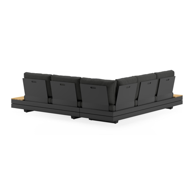 Bodino loungehoek in zwart aluminium en teak met sky black weather+ softtouch kussens