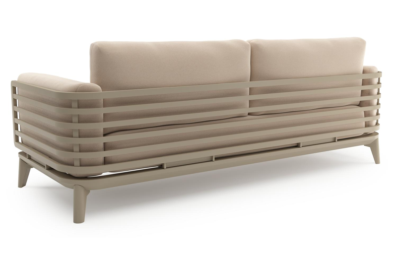 Mosa loungeset in beige aluminium met natte linen chalk all weather sunbrella® premium kussens en loungetafel