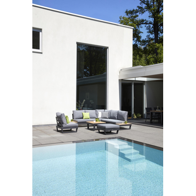 Modica lounge poef in zwart aluminium met grijs textilene kussen