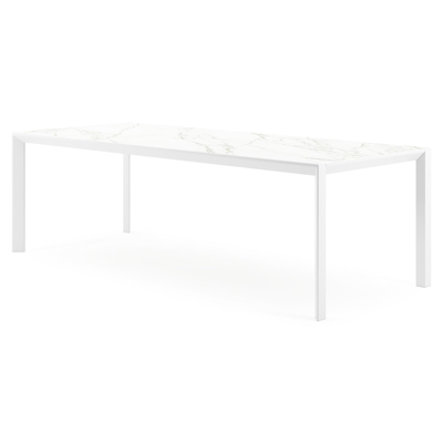Table de jardin Malito en aluminium blanc et céramique pleine calacatta - Lg 240 x Larg. 100 x H 75 cm