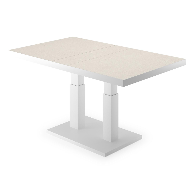 Veneto loungetafel in wit aluminium en sintered stone crema minerale - L 140 x B 85 x H 49/72 cm