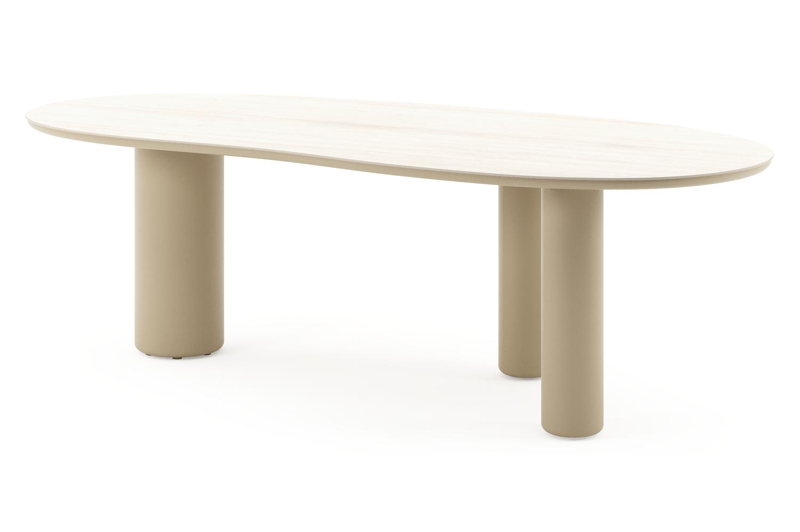 Amico tuintafel organisch in beige aluminium en volkeramiek Travertino Bianco - L 240 x B 110 x H 73.5 cm