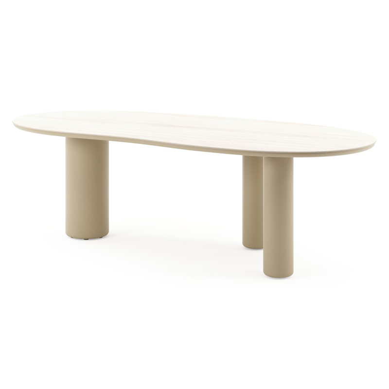 Amico tuintafel organisch in beige aluminium en volkeramiek Travertino Bianco - L 240 x B 110 x H 73.5 cm