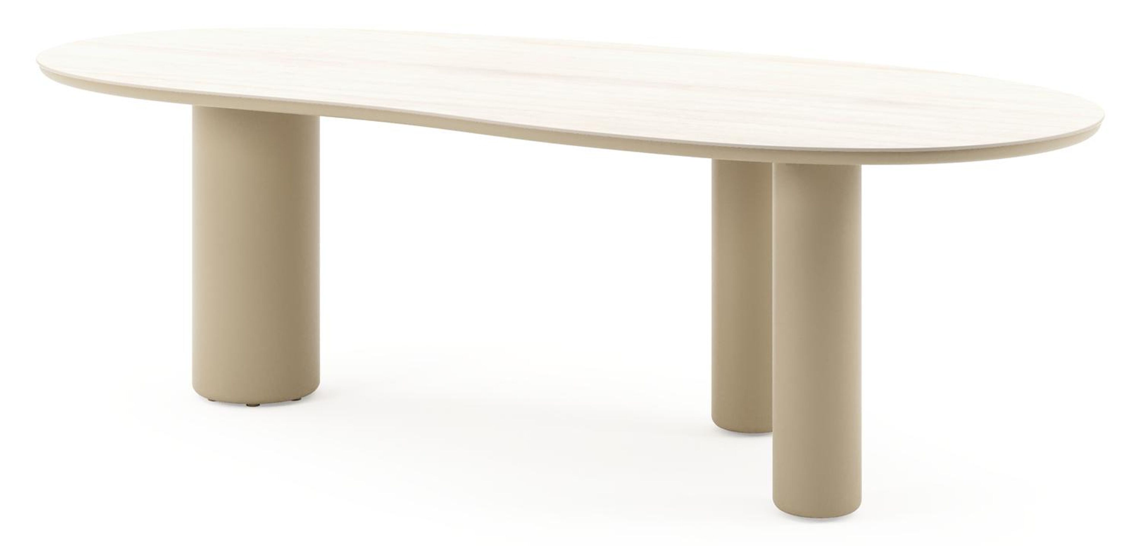 Table de jardin Amico organique en aluminium beige et céramique pleine Travertino Bianco - Lg. 240 x Lrg. 110 x Haut. 73.5 cm