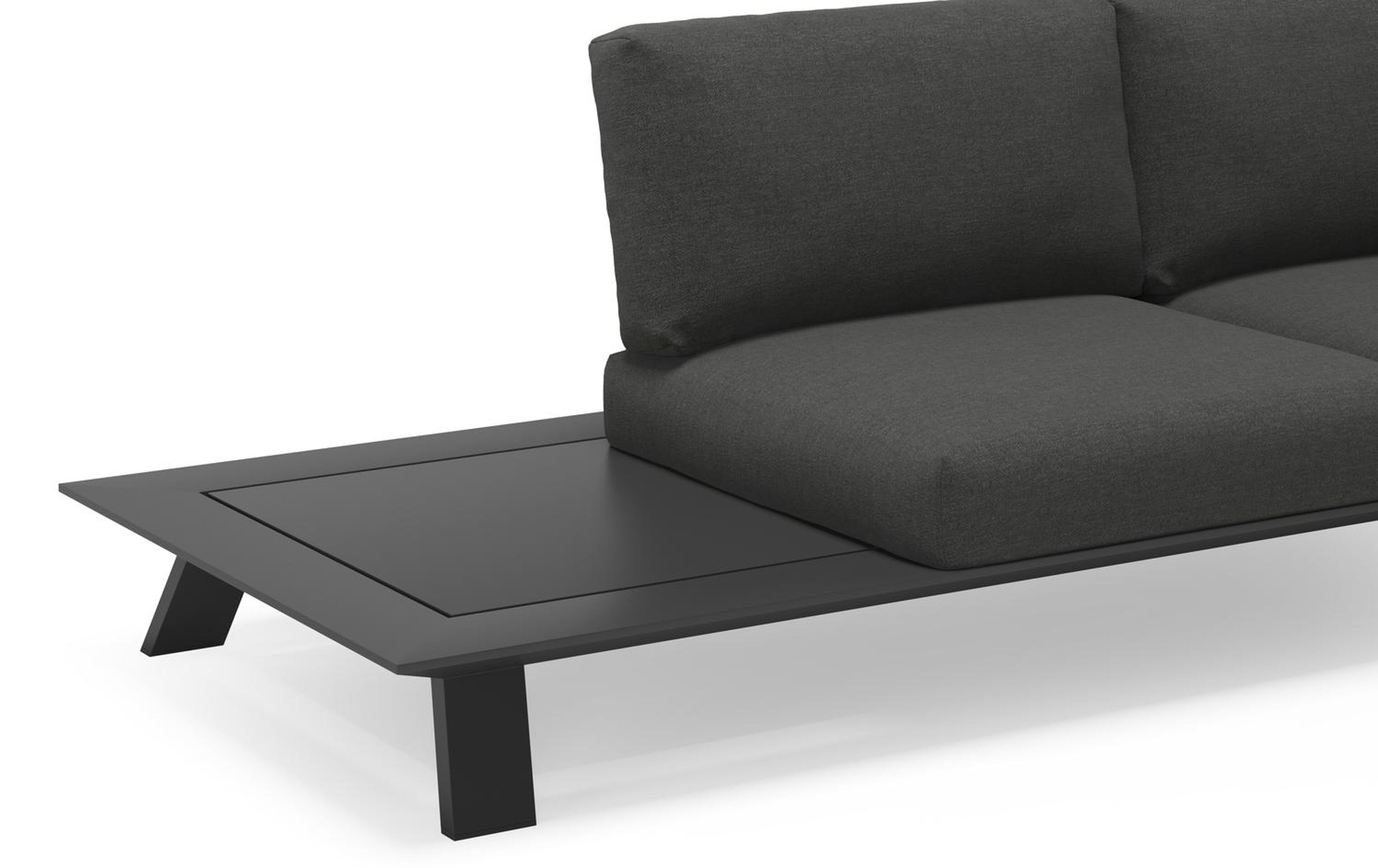 Cesano loungehoek in zwart aluminium met tundra charcoal all weather sunbrella® luxe kussens