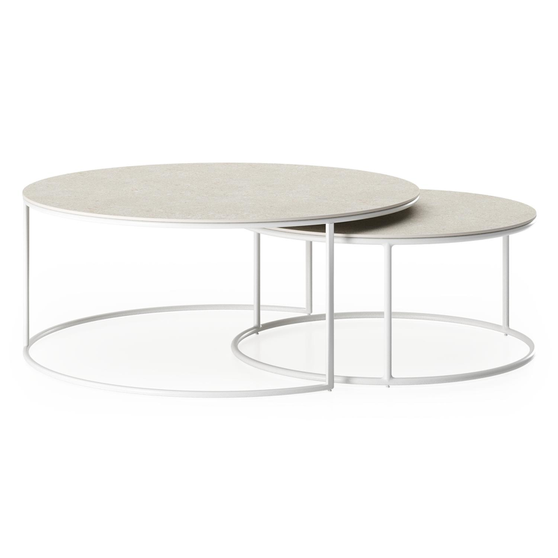 Fano loungetafels in wit aluminium en shilin volkeramiek - Dia. 85/65 X H 35/30 cm