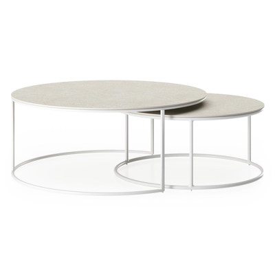 Fano loungetafels in wit aluminium en shilin volkeramiek - Dia. 85/65 X H 35/30 cm