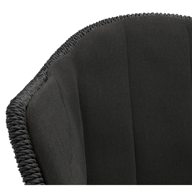 Pagino tuinstoel in zwart aluminium en zwart ronde wicker met zitkussen in All Weather Sunbrella® Luxe Natte Sooty