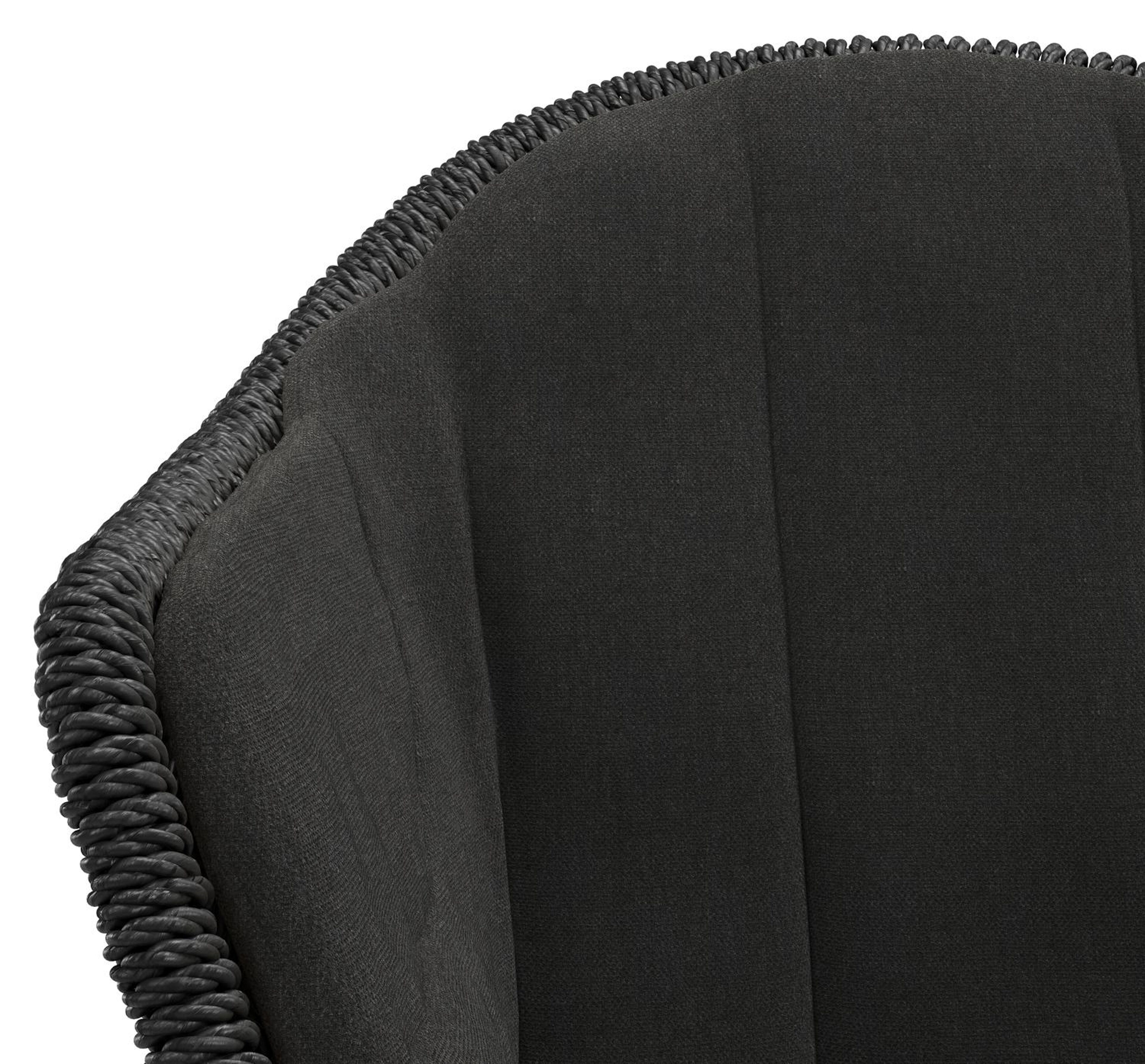 Chaise de jardin Pagino en aluminium noir et résine tressée ronde noir avec coussin en All Weather Sunbrella® Luxe Natte Sooty