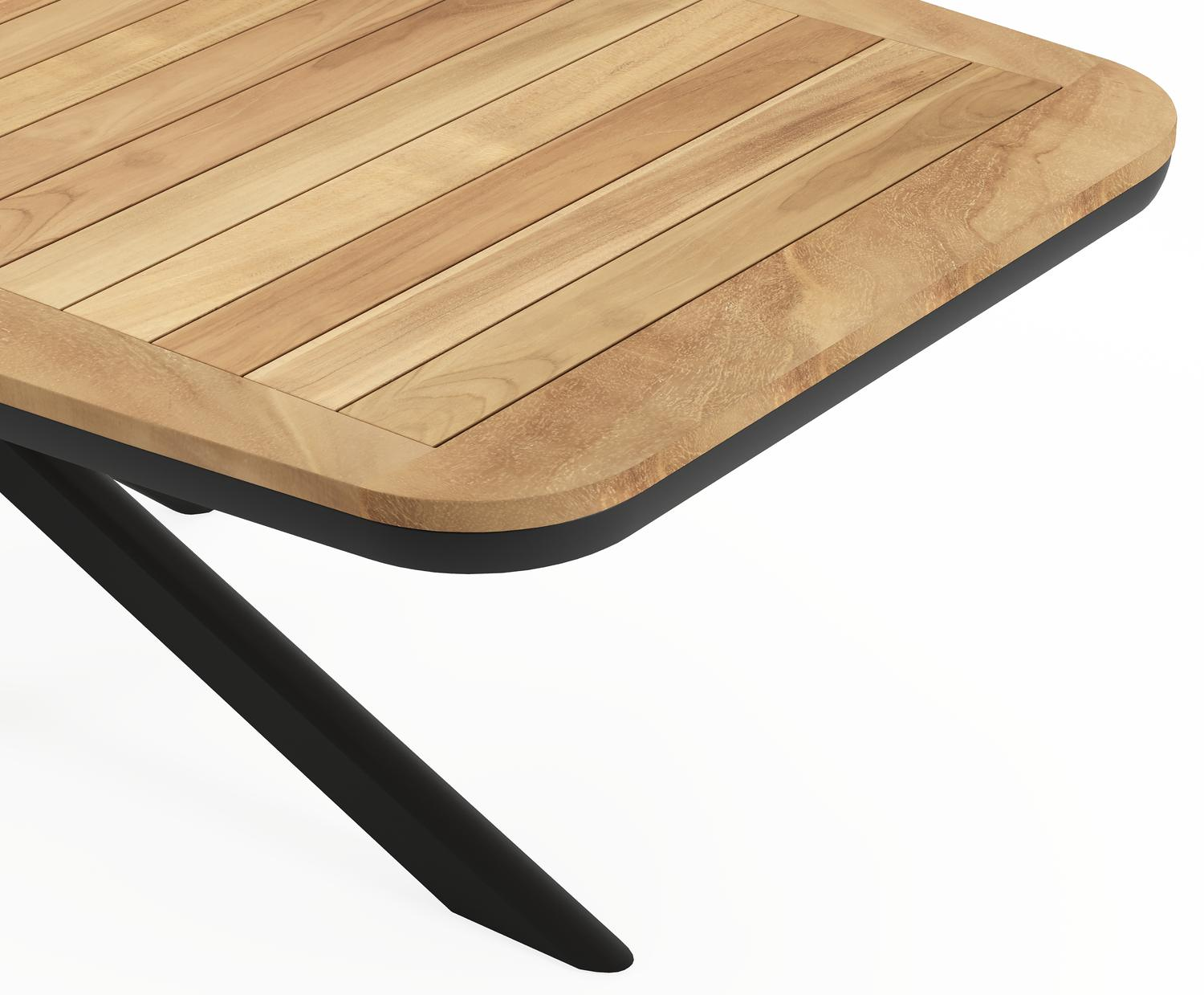 Pamplona ensemble de jardin forme de bateau en aluminium noir en teck natural finish avec 6 chaises de jardin Calobra