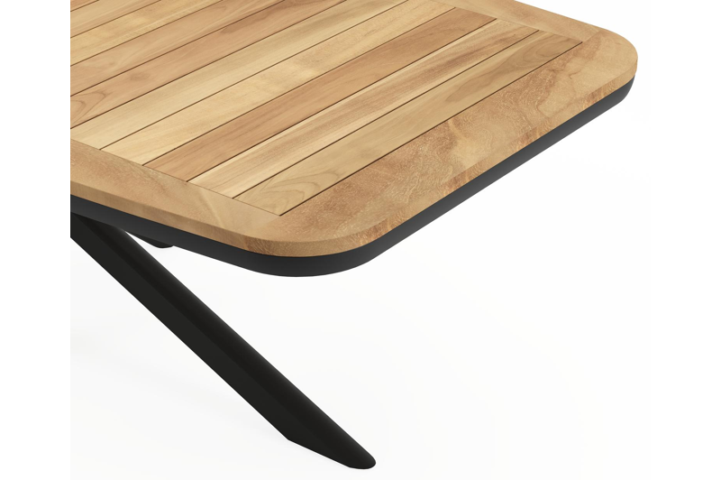 Pamplona tuintafel bootvorm in zwart aluminium en teak natural finish - L 240 x B 110 x H 72 cm