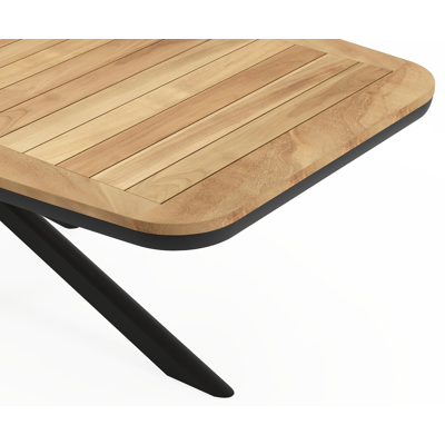 Pamplona tuintafel bootvorm in zwart aluminium en teak natural finish - L 240 x B 110 x H 72 cm