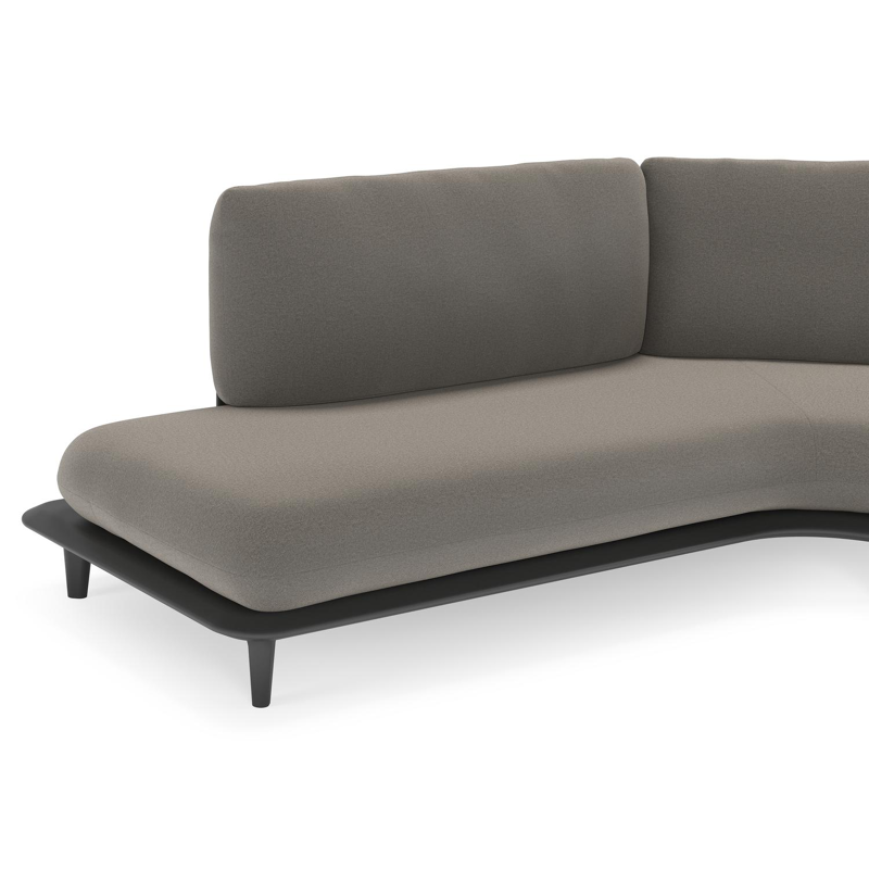 Bomero loungehoek in zwart aluminium met natte dark taupe all weather sunbrella® luxe kussen