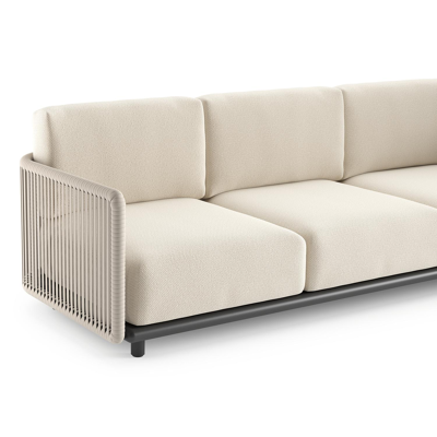 Organo loungehoek in zwart aluminium en beige verticaal geweven luxe vlakke rope met althea off white all weather Cosytica kussen