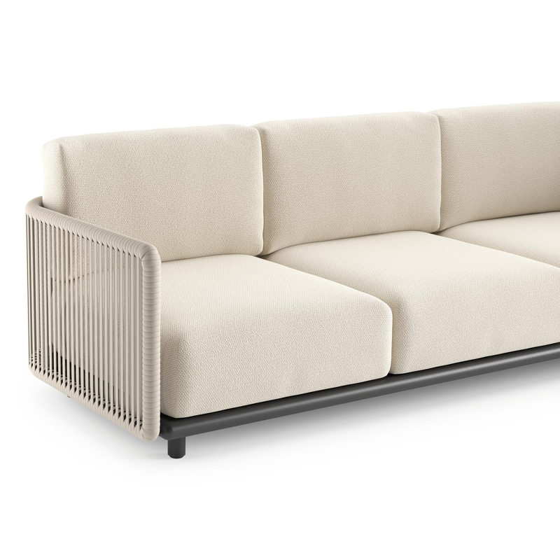 Organo loungehoek in zwart aluminium en beige verticaal geweven luxe vlakke rope met althea off white all weather Cosytica kussen