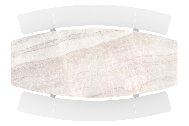 Table de pique-nique Forno forme de bateau en aluminium blanc et céramique pleine Taj Mahal - Lg. 240 x Lrg. 181 x Haut. 72 cm