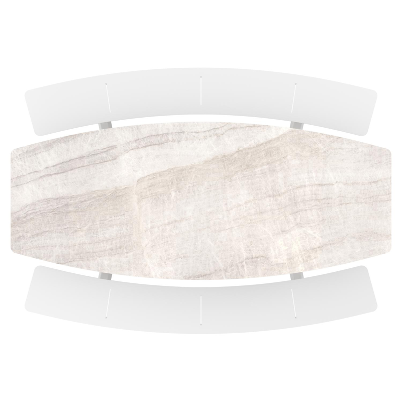 Forno picknicktafel bootvorm in wit aluminium en volkeramiek Taj Mahal - L 240 x B 181 x H 72 cm