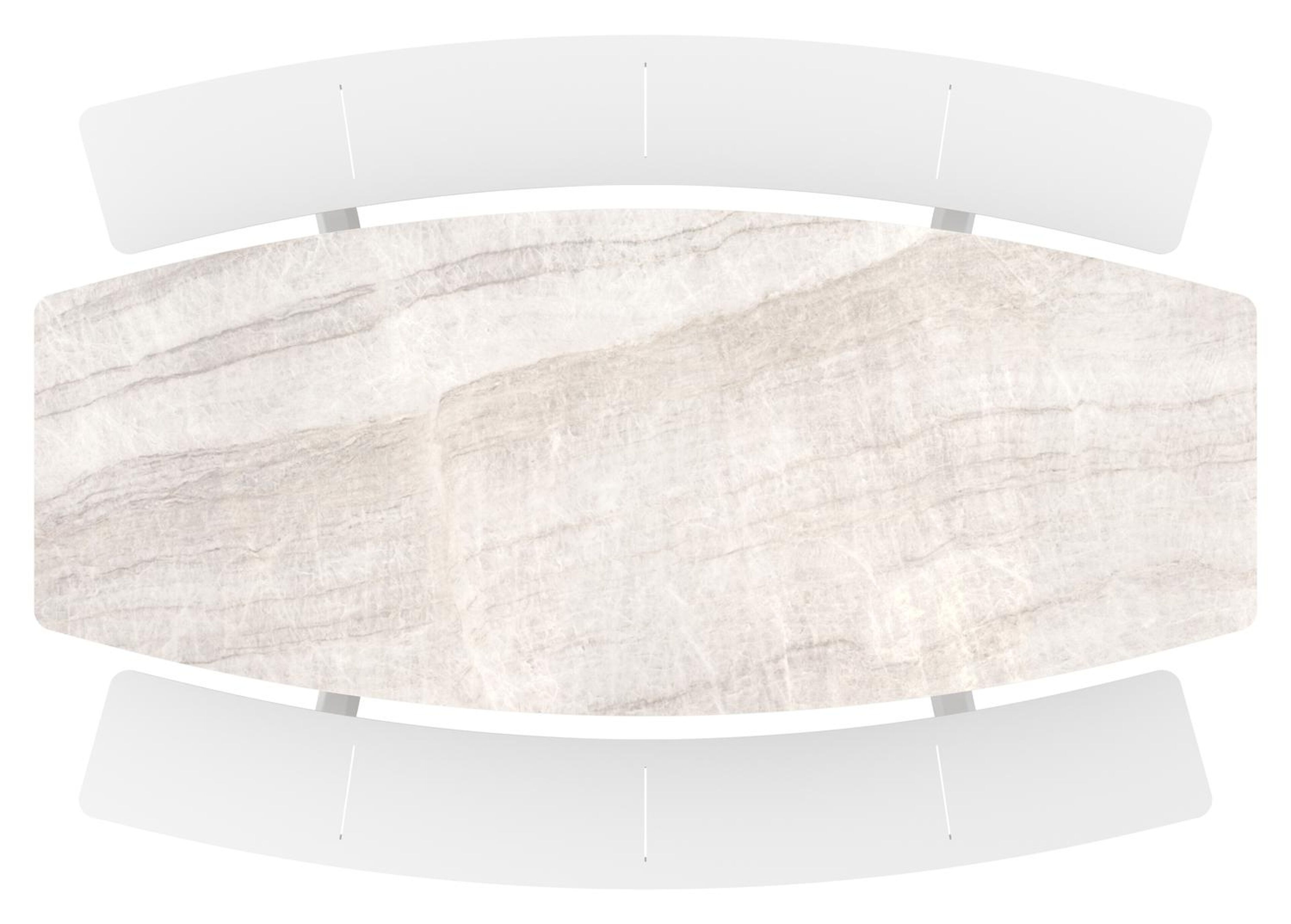 Forno picknicktafel bootvorm in wit aluminium en volkeramiek Taj Mahal - L 240 x B 181 x H 72 cm