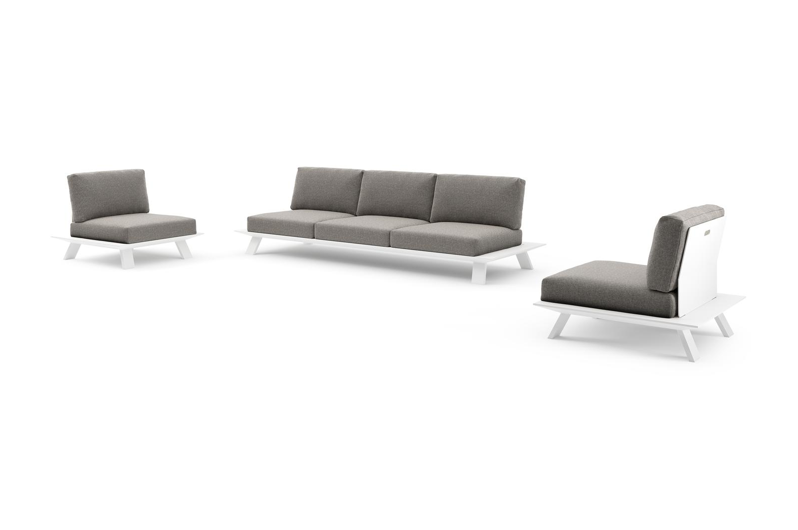 Salon de jardin Cesano en aluminium blanc et coussin en all weather Sunbrella® luxe chartres drizzle