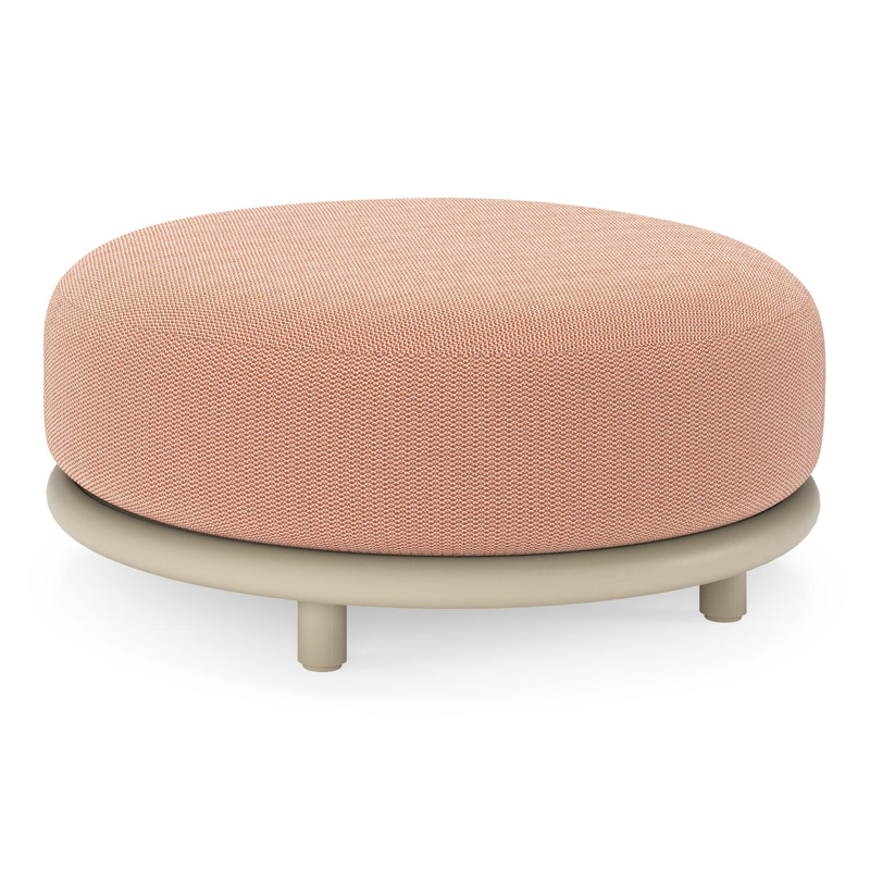 Pouf Lomano en aluminium beige et corde luxe plate tissÃ©e verticalement beige et coussins en all weather sunbrellaÂ® luxe Lopi Fawn