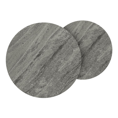 Set van 2 Fano loungetafels in zwart aluminium met volkeramiek Aspen Grey - tafel 1: dia 50 x H 50, tafel 2: dia 40 x H 45 cm