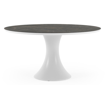 Table de jardin Fano ronde en aluminium blanc et céramique pleine Black Obsession - Diam. 148 x Haut. 75 cm