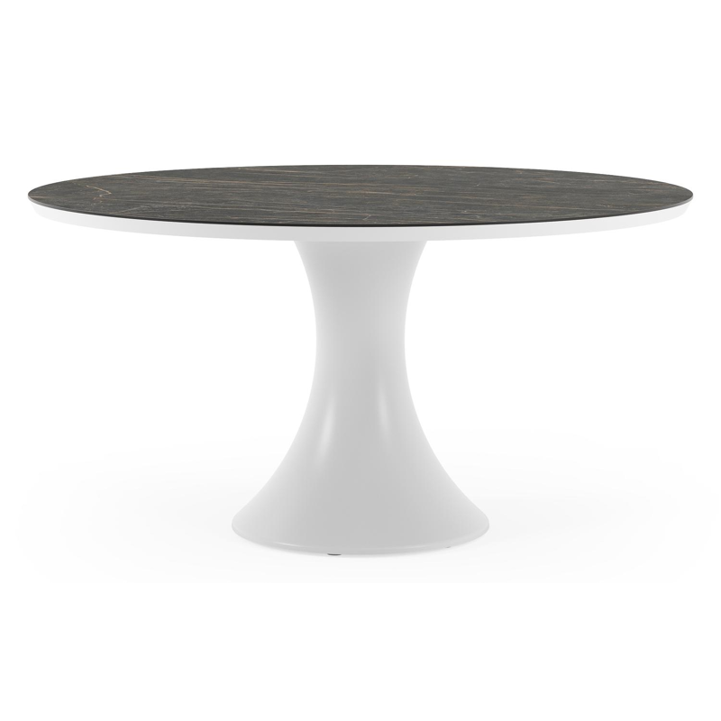 Table de jardin Fano ronde en aluminium blanc et céramique pleine Black Obsession - Diam. 148 x Haut. 75 cm