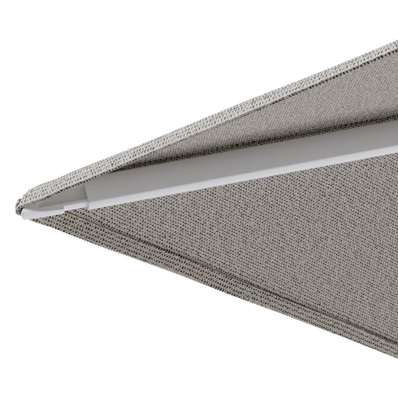 Minore zweefparasol met tiltfunctie in wit aluminium en Firenze Sand All Weather Solica parasoldoek - L1 350 x L2: 350 cm met parasolvoet Minore 260 kg met wielen