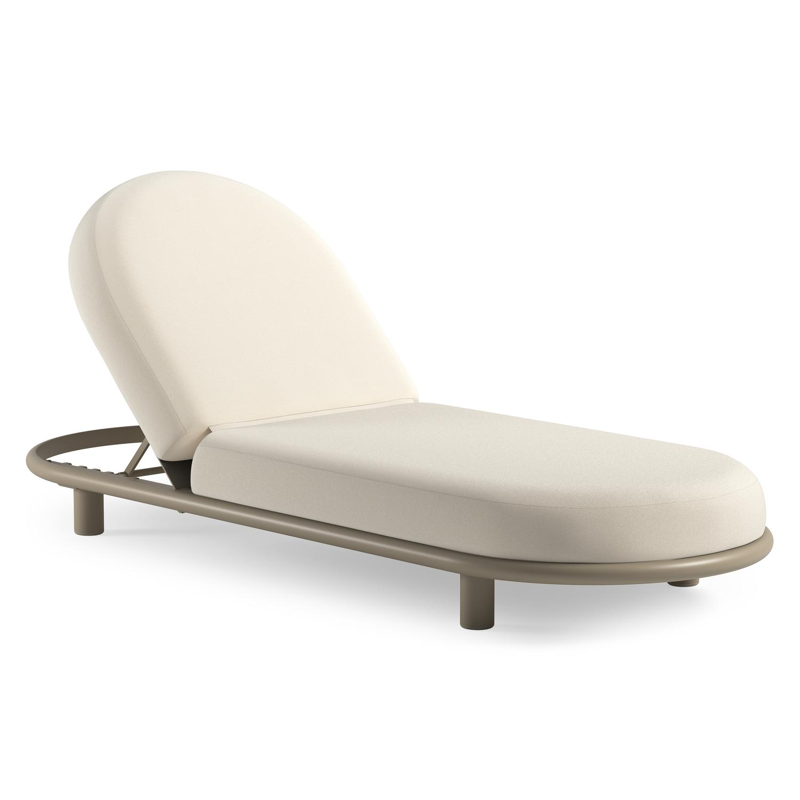 Chaise longue réglable Lomano en aluminium beige avec natte white all weather sunbrella® luxe coussin
