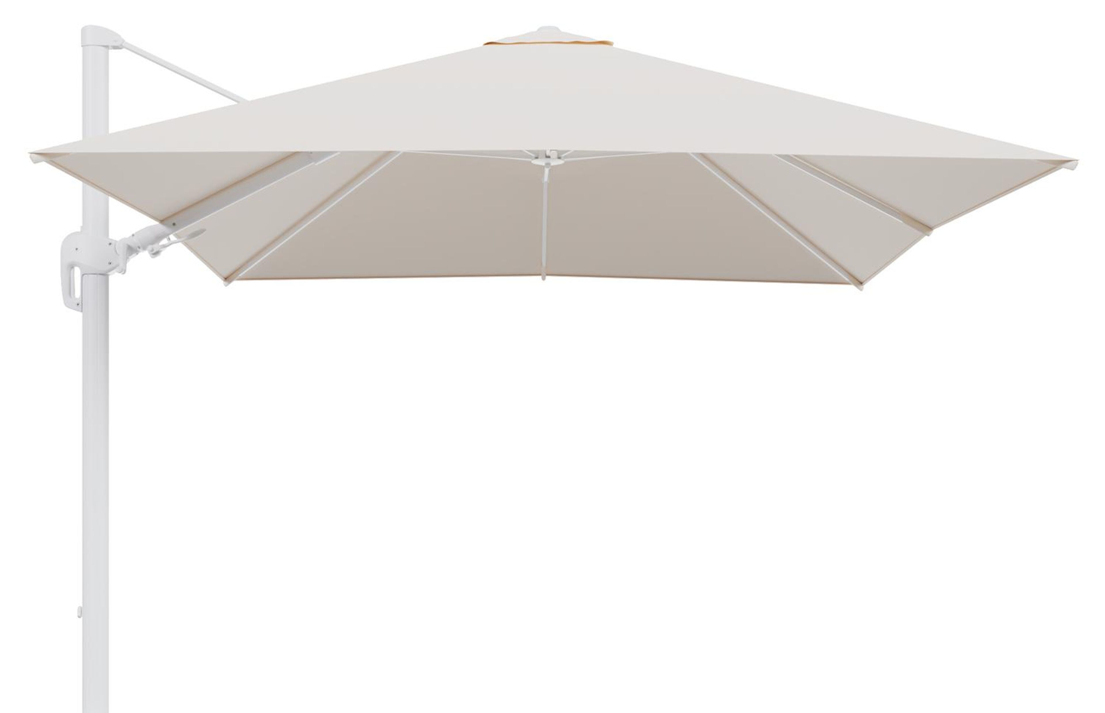 Rufina zweefparasol tiltfunctie in wit aluminium en parasoldoek in All Weather Sunbrella® Luxe Natte Linen Chalk  - L1 300 x L2 300 cm (zonder voet) (zonder voet)