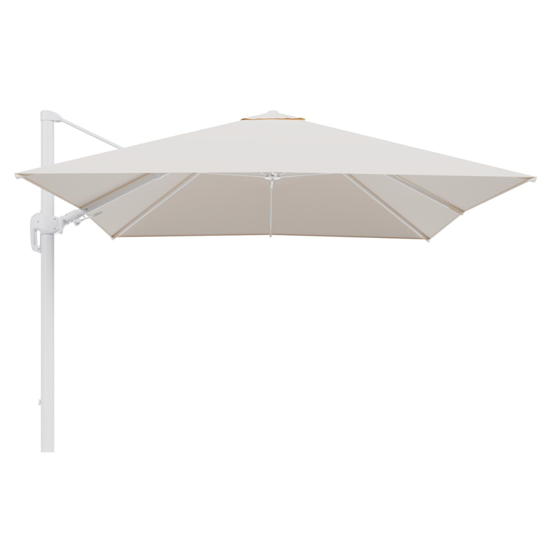 Rufina zweefparasol tiltfunctie in wit aluminium en parasoldoek in All Weather Sunbrella® Luxe Natte Linen Chalk - L1 300 x L2 300 cm (zonder voet) (zonder voet)
