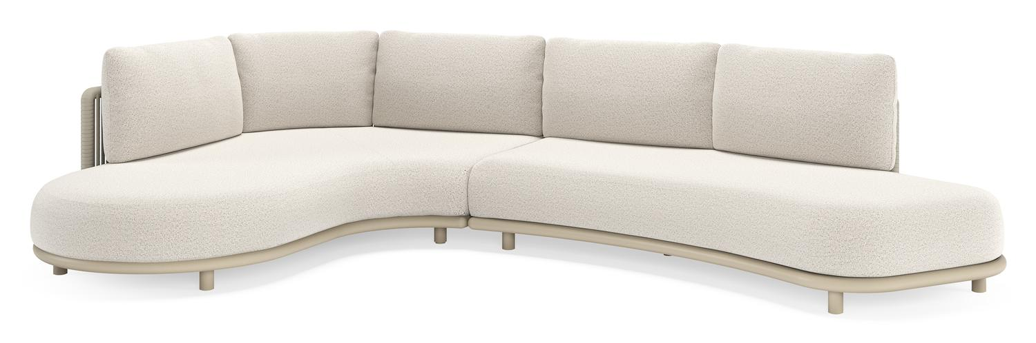 Lomano loungehoek in beige aluminium en beige verticaal geweven luxe vlakke rope met Firenze Natural all weather solica