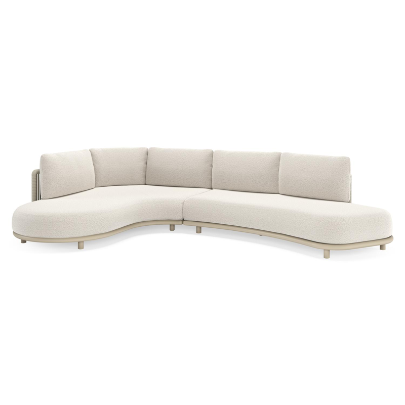 Lomano loungehoek in beige aluminium en beige verticaal geweven luxe vlakke rope met Firenze Natural all weather solica