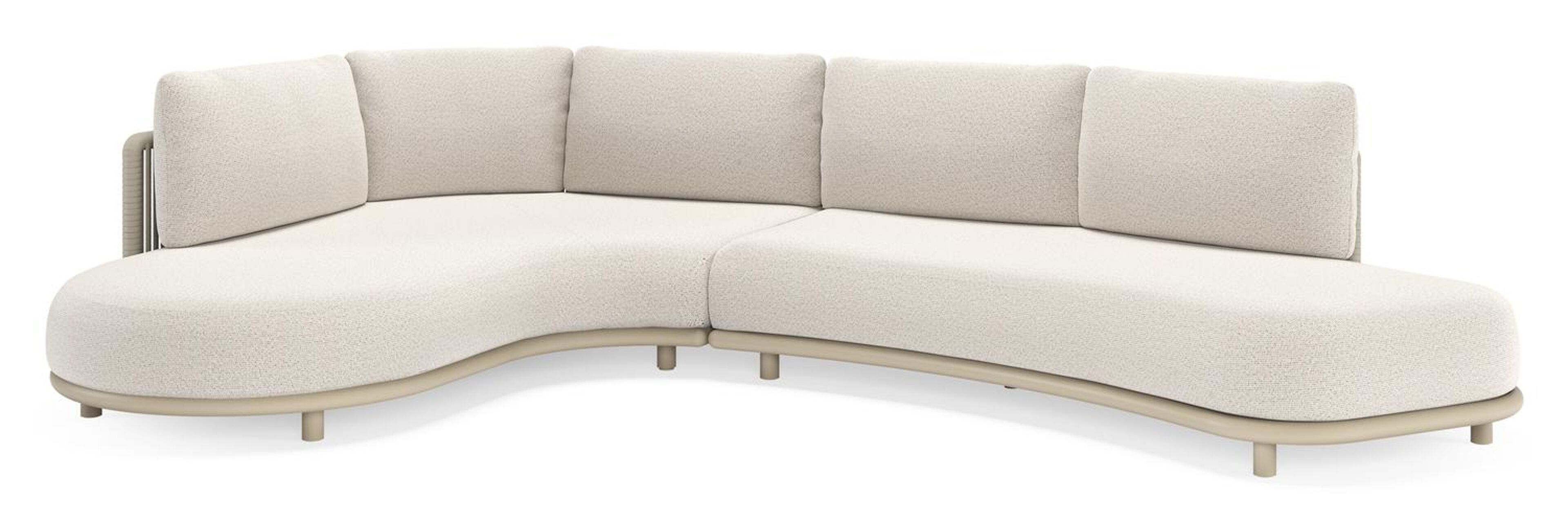 Lomano loungehoek in beige aluminium en beige verticaal geweven luxe vlakke rope met Firenze Natural all weather solica