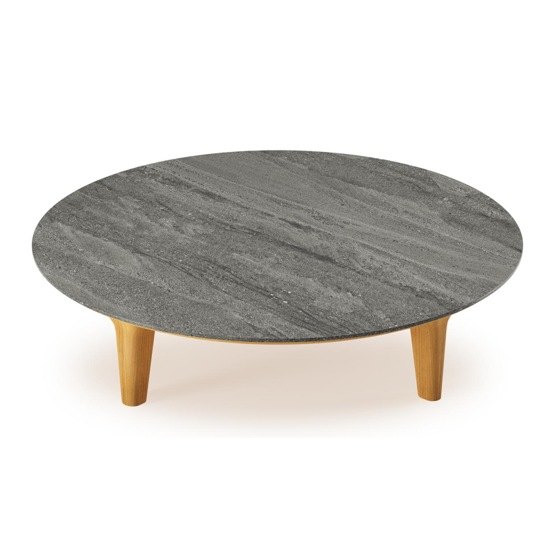 Table de basse Bomero en teck et céramique plein Aspen Grey - Diam. 85 x Haut. 20 cm