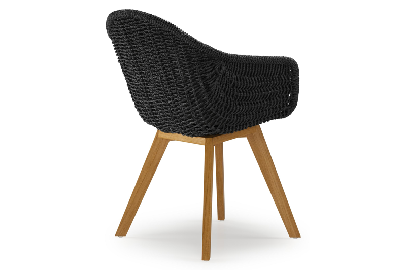 Pagino tuinstoel in teak en zwart ronde wicker met zitkussen in All Weather Sunbrella® Luxe Natte Sooty