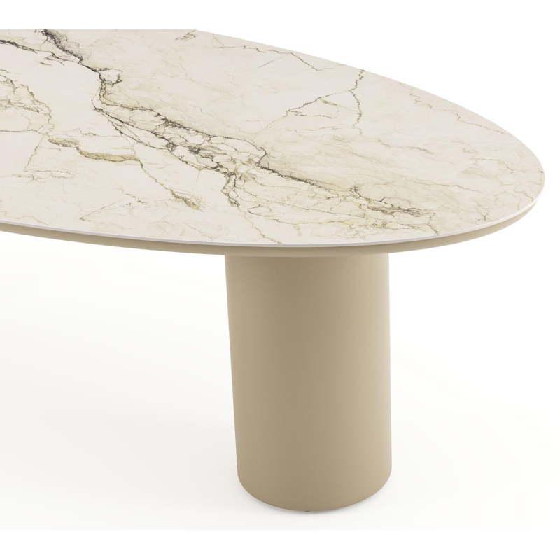Table de jardin Amico oval en aluminium beige et céramique pleine Colorado Dunes - Lg. 260 x Lrg. 125 x Haut. 73.5 cm