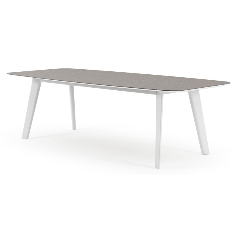 Table de jardin Lacrima forme de bateau en aluminium blanc et céramique pleine Wulong - Lg. 255 x Lrg. 115 x Haut. 73 cm