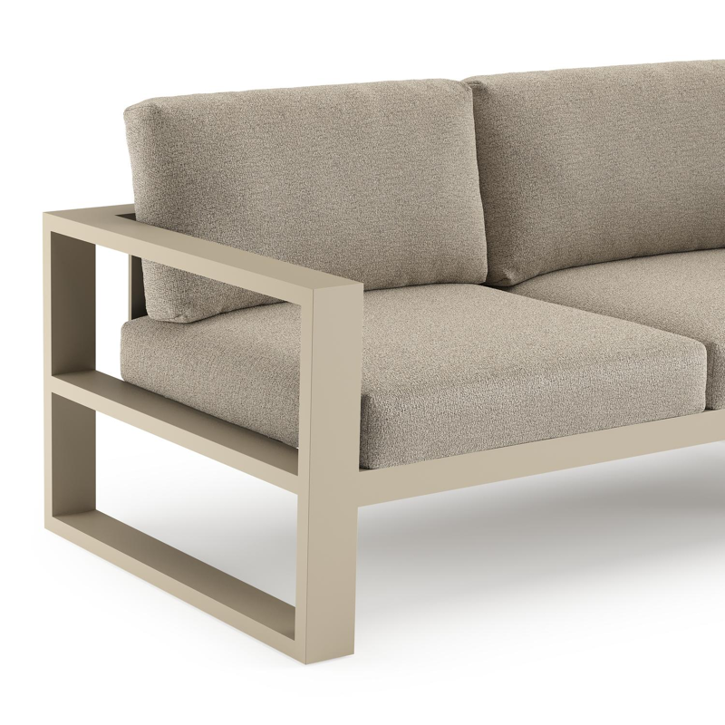 Verato loungehoek in beige aluminium met catania beige all weather cosytica kussen