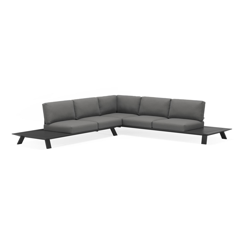 Cesano loungehoek in zwart aluminium met natte charcoal chine all weather sunbrella® luxe kussens